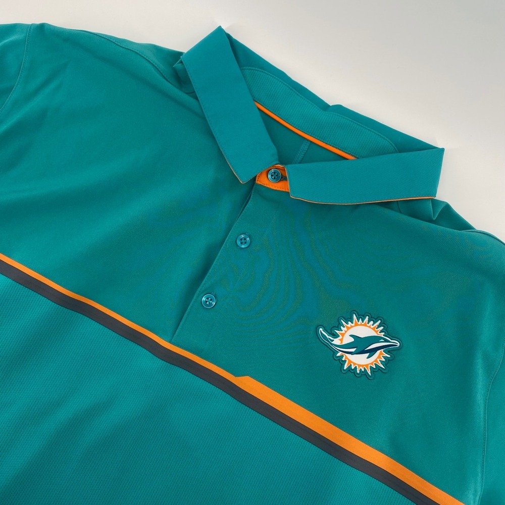 Nike‎ Polo Mens XXL Teal Miami Dolphins NFL Onfield Dri-FIT Short Sleeve Shirt